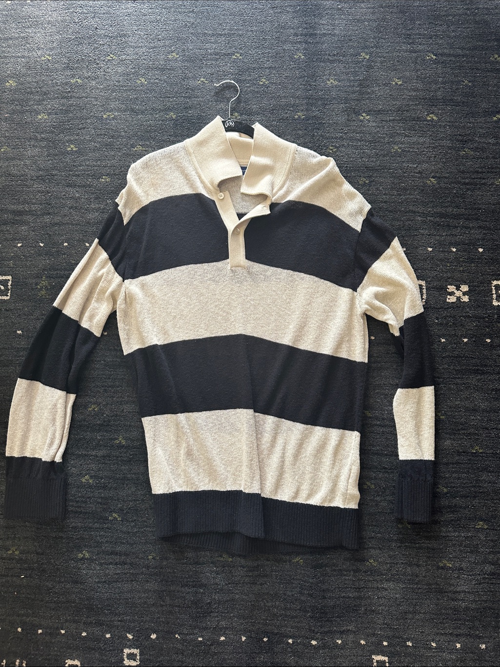 Gant Black And Cream Cotton Linen Barstripe Rugger